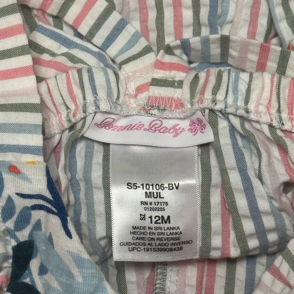 Bonnie Baby Pastel Stripe & Floral Ruffle Romper Size 12 Months - Picture 5 of 5